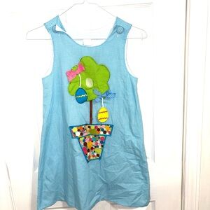 Kids Casual Blue Dress with Tree Design